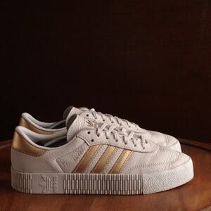 Adidas Sneakers WMS SZ 9.5 Pink Gold Sambarose Platform Leather Athleisure Shoes